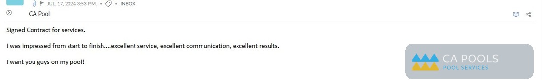 Screenshot of an email from a happy pool client